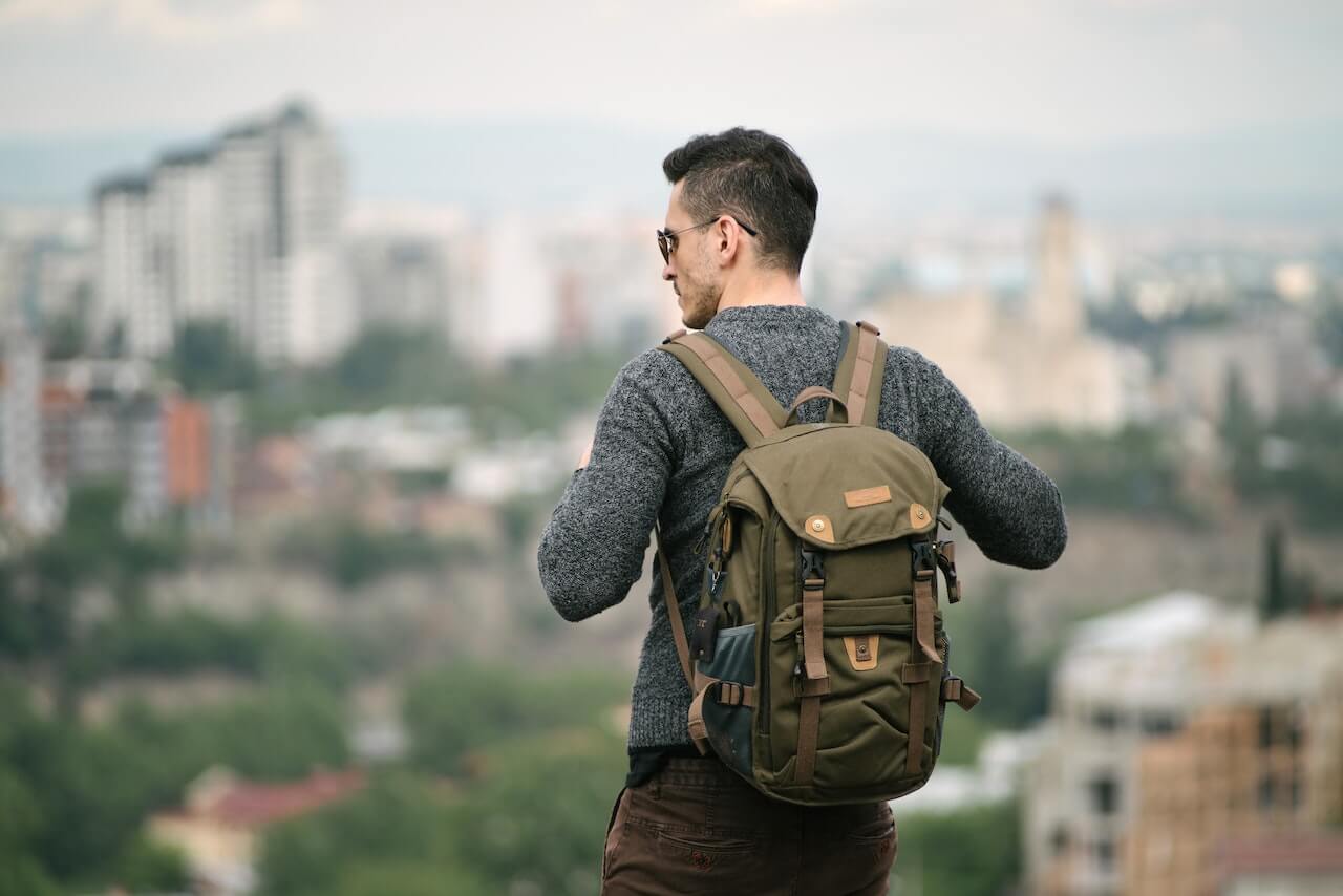 man with backpack