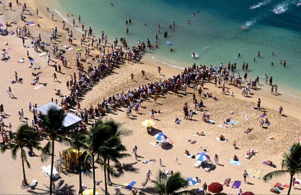 crowd of people attending oceanfest swim race